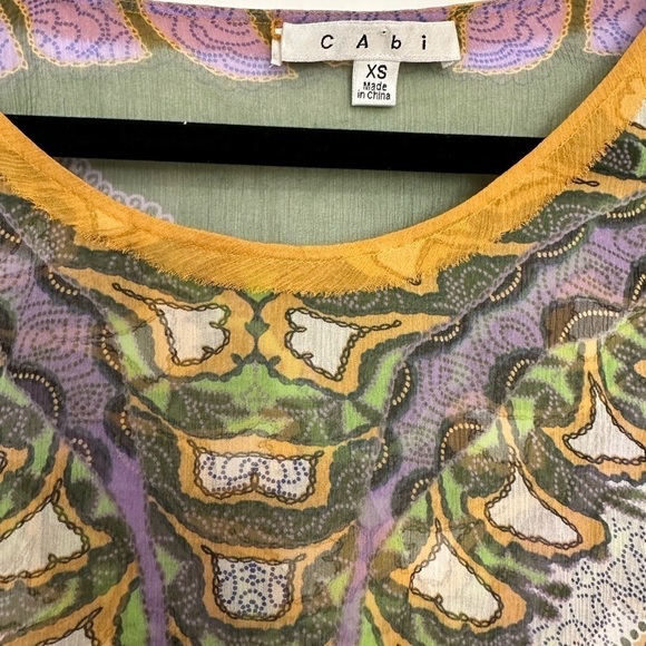 CAbi Women's XS Multi-Colored Silk Long Tunic Sheer Blouse Shift Dress Cover Up - Picture 3 of 5